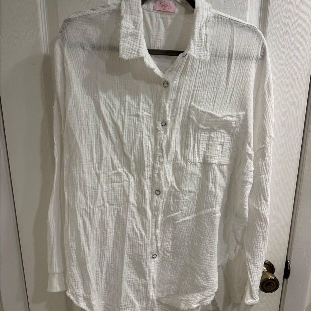 Pink Lily White Textured Button-Down Shirt